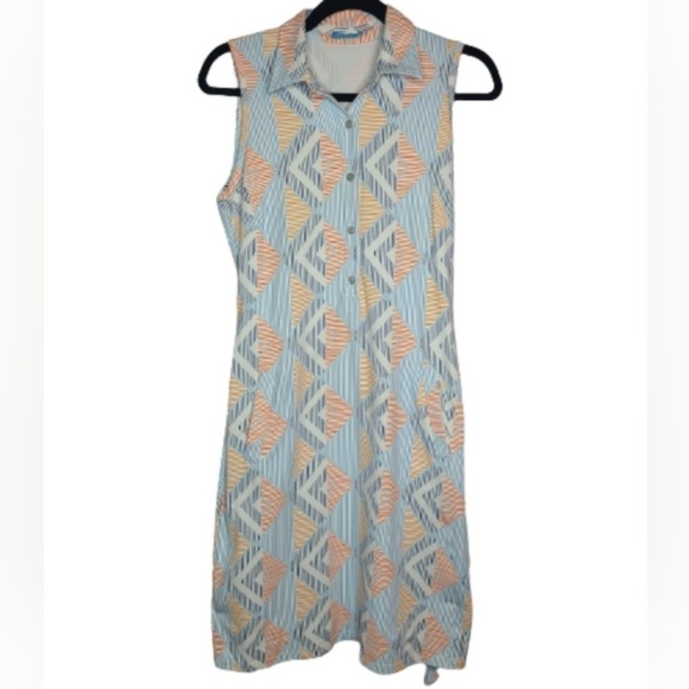 J. Mclaughlin Sleeveless Belted Geometric Shirt Dress Size Small